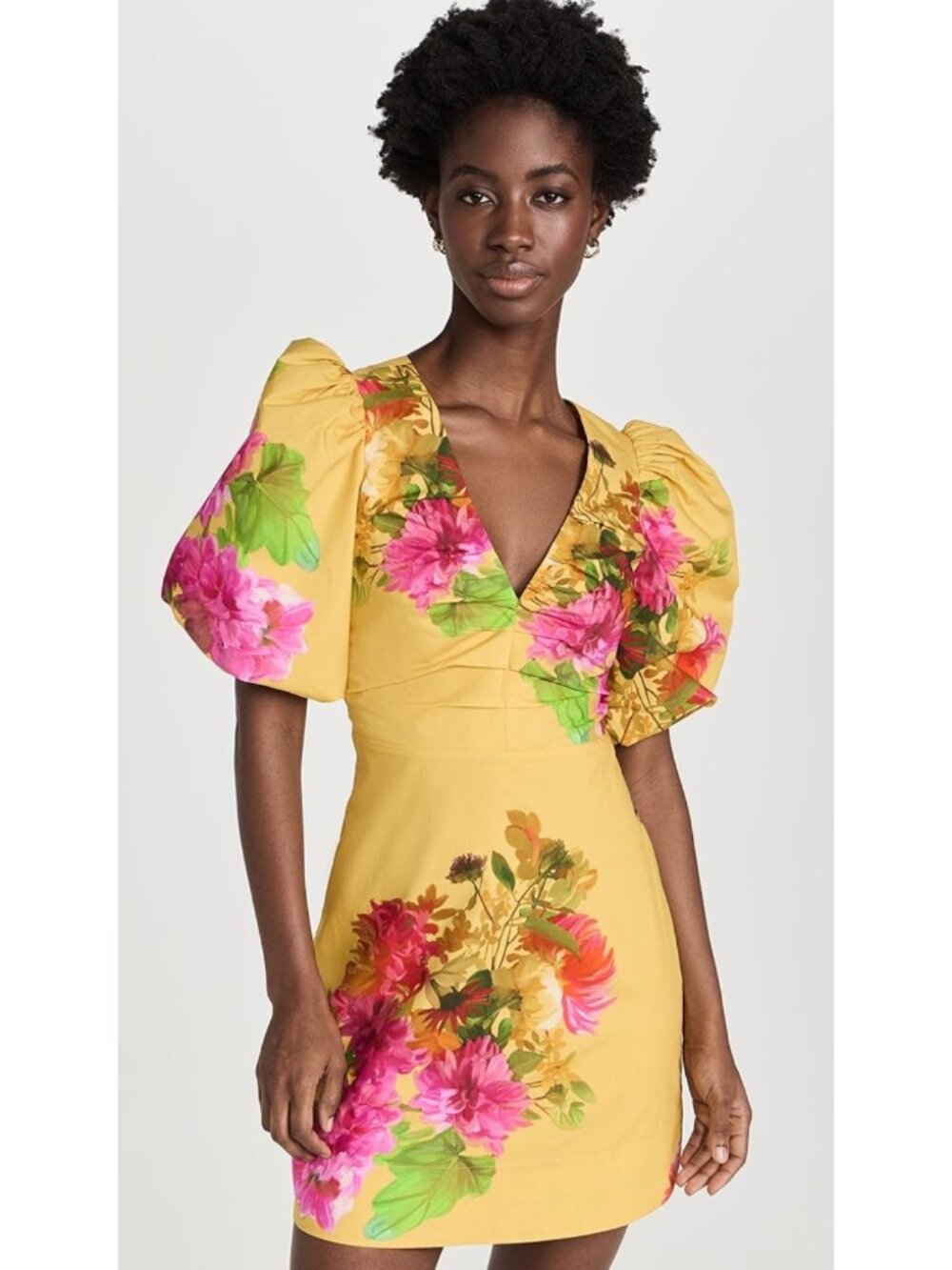 Cara Cara Aliza Floral Cotton Dress Small Puff Sleeve Ruched Midi